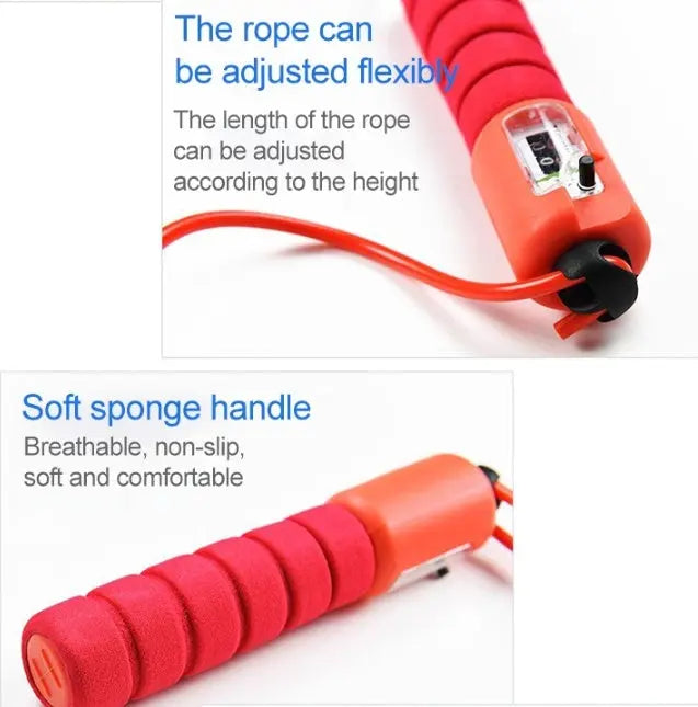 Skipping Rope With Counter Adjustable Length Counter Wear-resistant Foam Cotton Handle JumpRope Exercise Portable Sports Training Equipment Pink Lucy