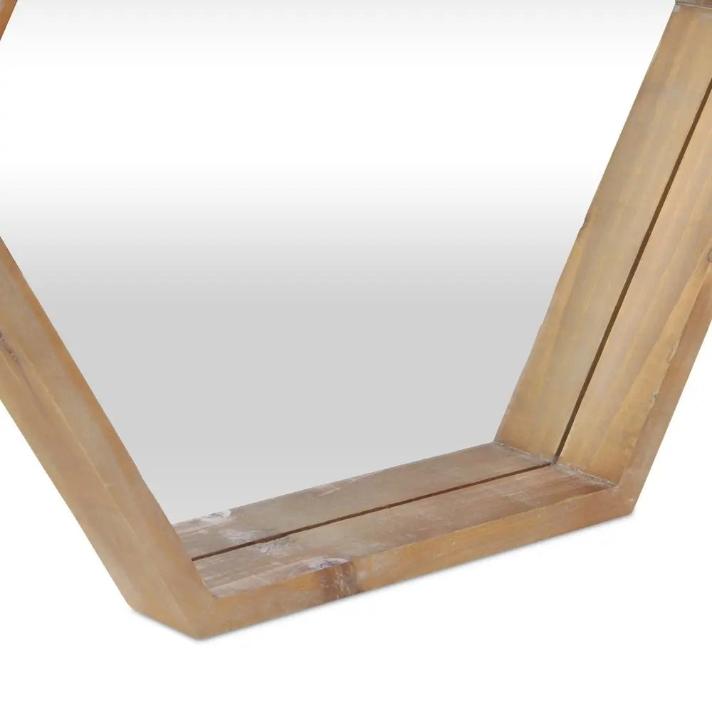 21&quot; Brown Hexagon Wood Framed Accent Mirror White Diomedes
