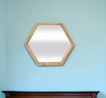 21&quot; Brown Hexagon Wood Framed Accent Mirror White Diomedes