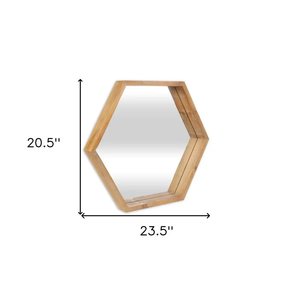21&quot; Brown Hexagon Wood Framed Accent Mirror White Diomedes