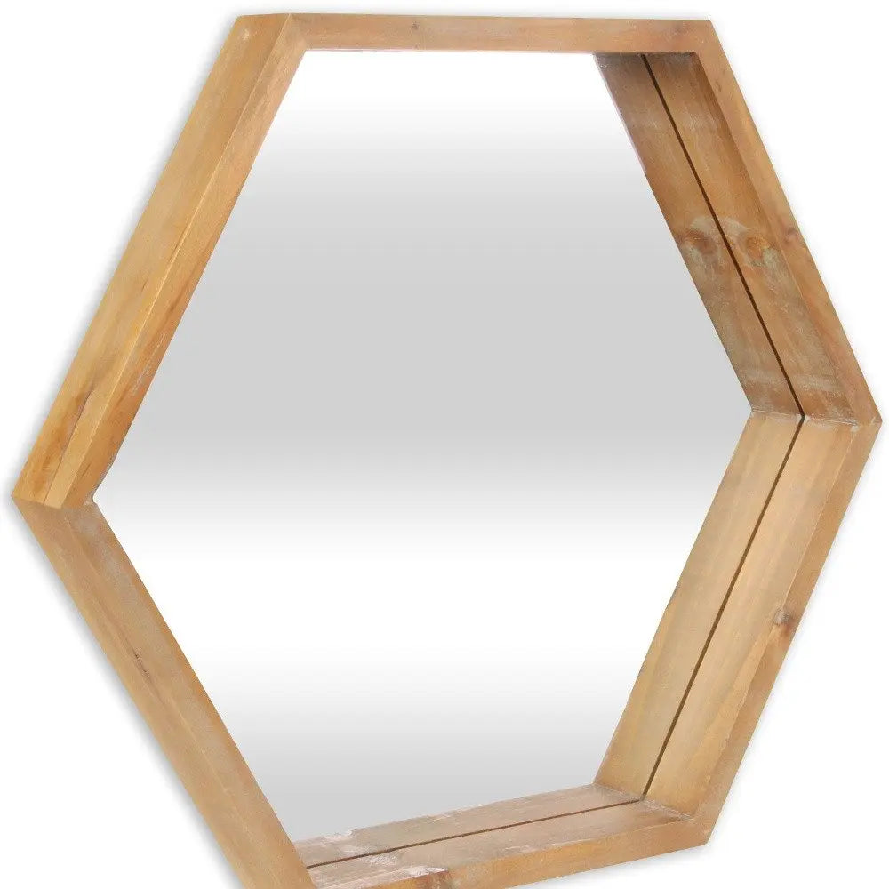 21&quot; Brown Hexagon Wood Framed Accent Mirror White Diomedes