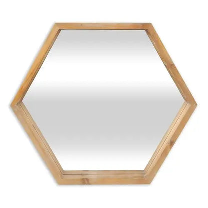 21&quot; Brown Hexagon Wood Framed Accent Mirror White Diomedes