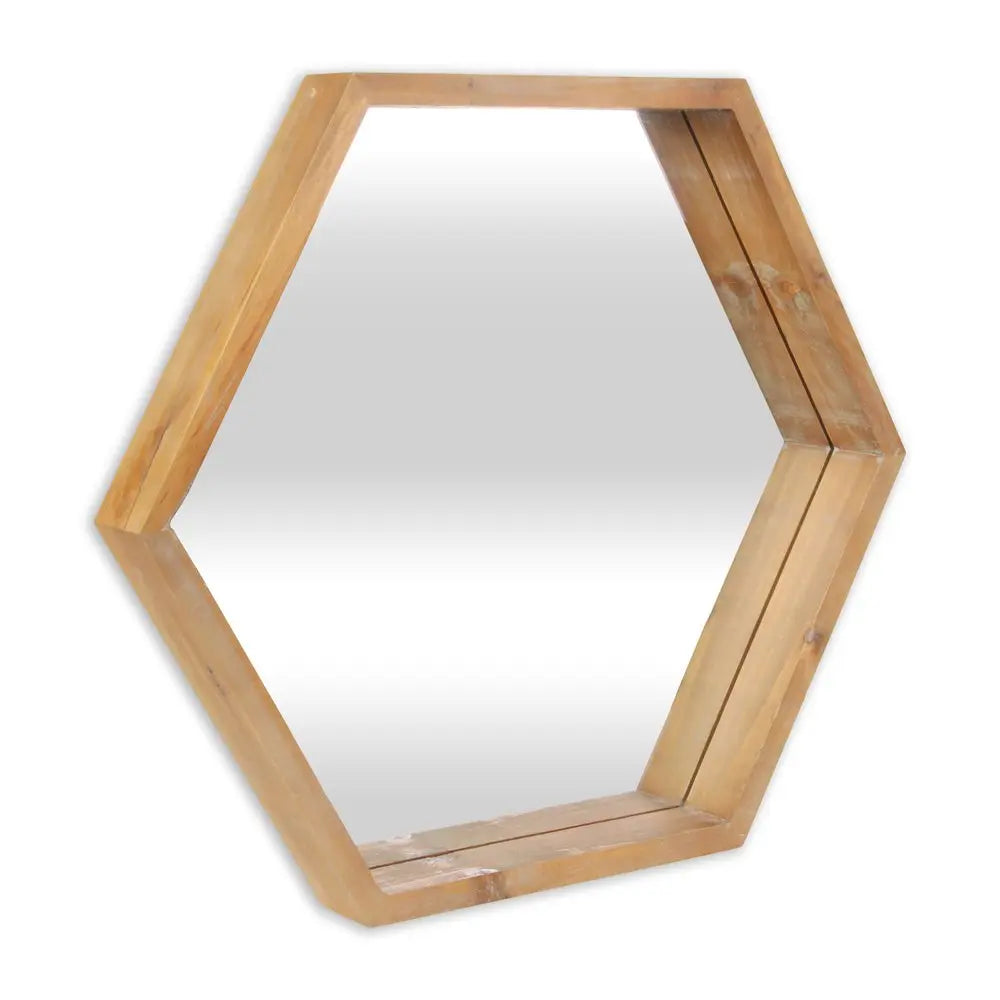 21&quot; Brown Hexagon Wood Framed Accent Mirror White Diomedes