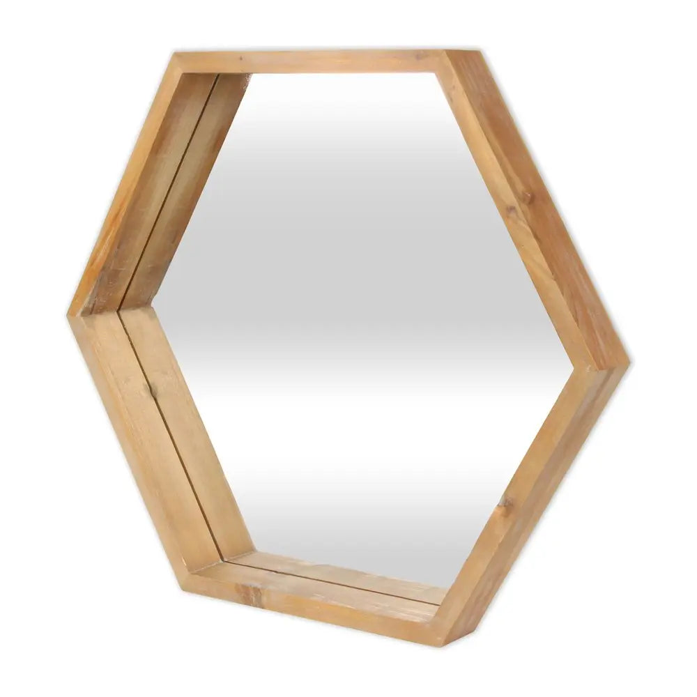21&quot; Brown Hexagon Wood Framed Accent Mirror White Diomedes