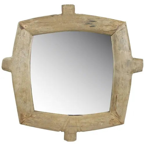 Natural Wooden Square Wall Mirror White Diomedes