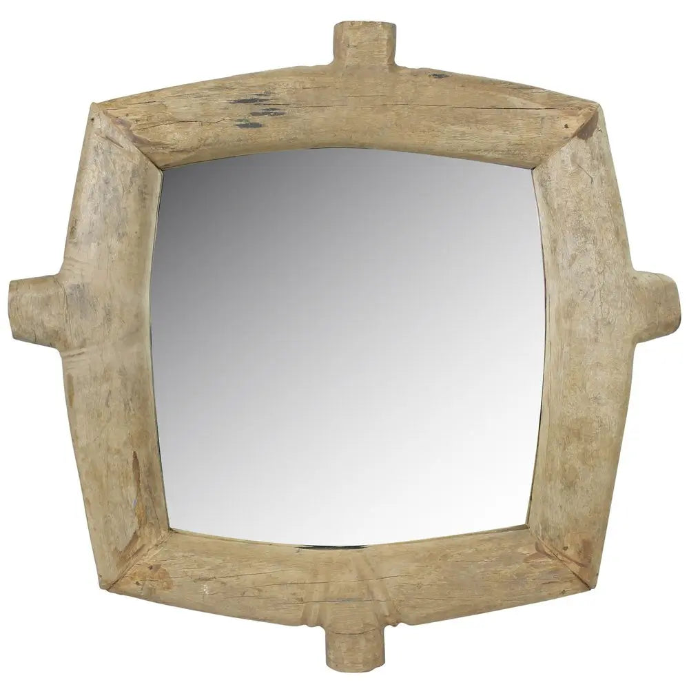 Natural Wooden Square Wall Mirror White Diomedes