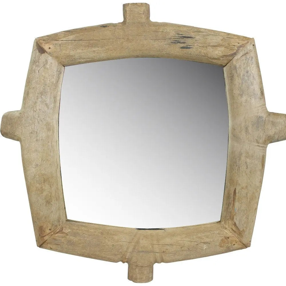 Natural Wooden Square Wall Mirror White Diomedes