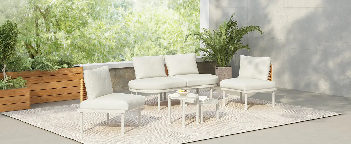 6-Piece Patio Sofa Furniture Set, Half Moon Outdoor Sectional Sofa Sangria Beech