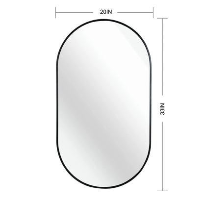 Black 20 x 33 Inch Metal Oval  Mirror Sangria Beech