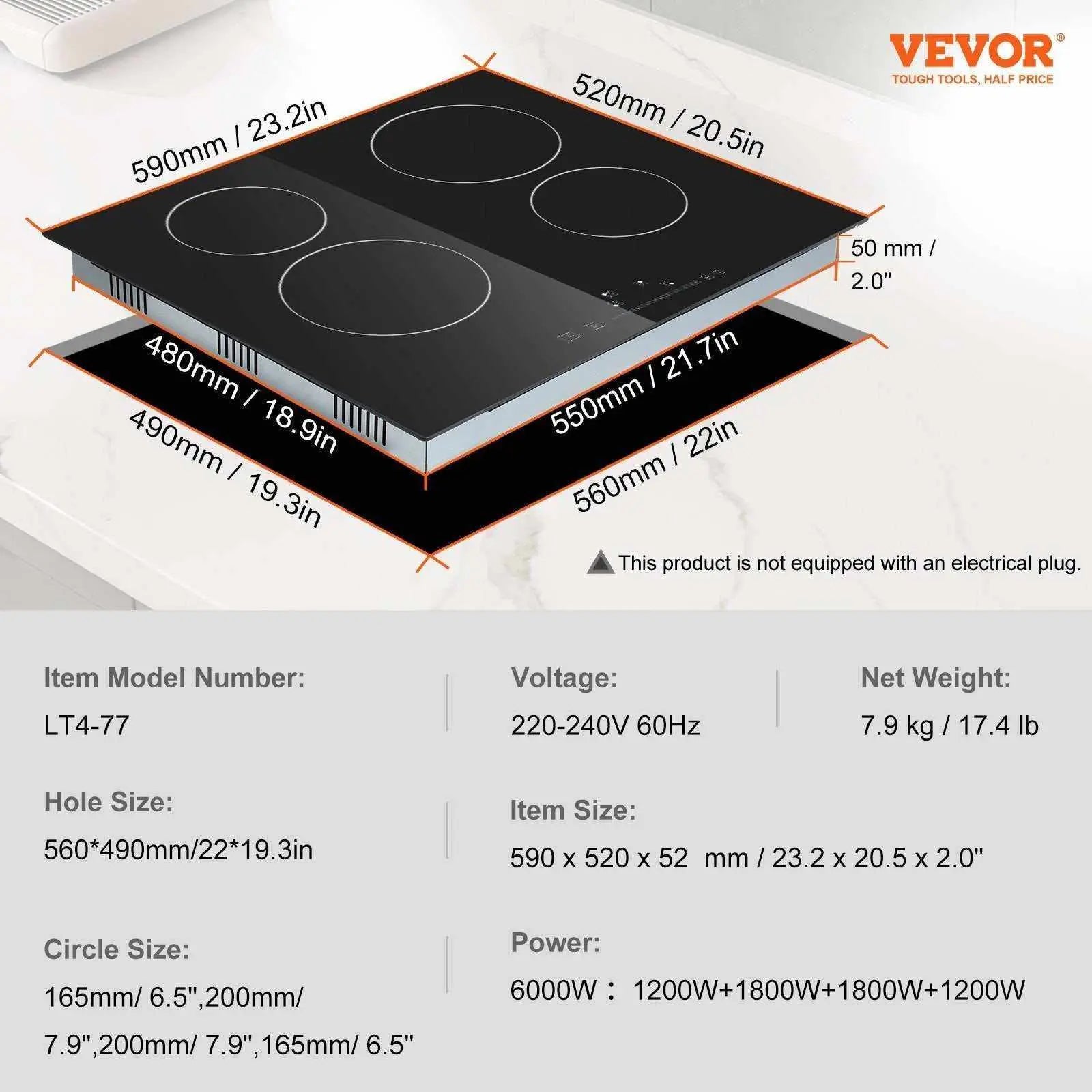 VEVOR Built In Electric Stove Top, 23.2 X 20.5 Inch 4 Burners, 240V Glass Radiant Cooktop With Sensor Touch Control, Timer &amp; Child Lock Included, 9 Power Levels For Simmer Steam Slow Cook Fry Pink Lucy