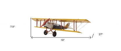 8&quot; Yellow Red And Gray Metal Hand Painted Air Plane White Diomedes