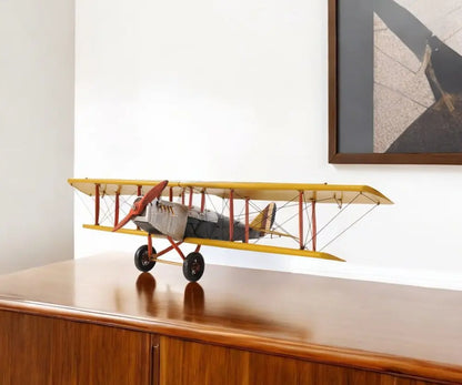 8&quot; Yellow Red And Gray Metal Hand Painted Air Plane White Diomedes