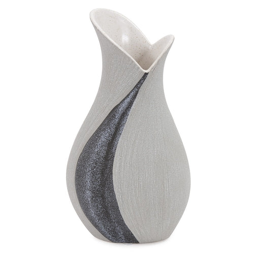 10&quot; Gray and Off White Tulip Ceramic Table Vase With Sequins White Diomedes