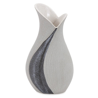 10&quot; Gray and Off White Tulip Ceramic Table Vase With Sequins White Diomedes