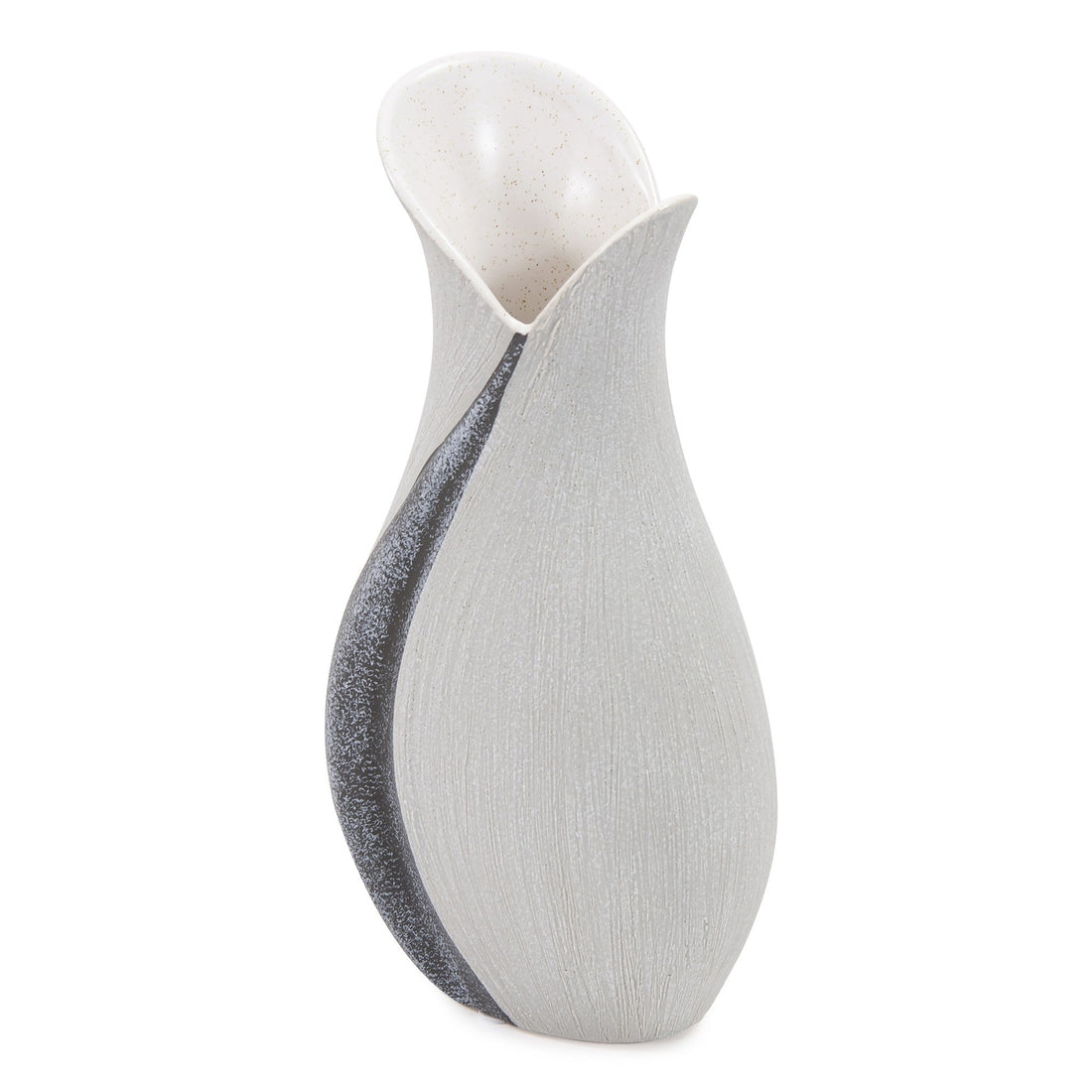 10&quot; Gray and Off White Tulip Ceramic Table Vase With Sequins White Diomedes