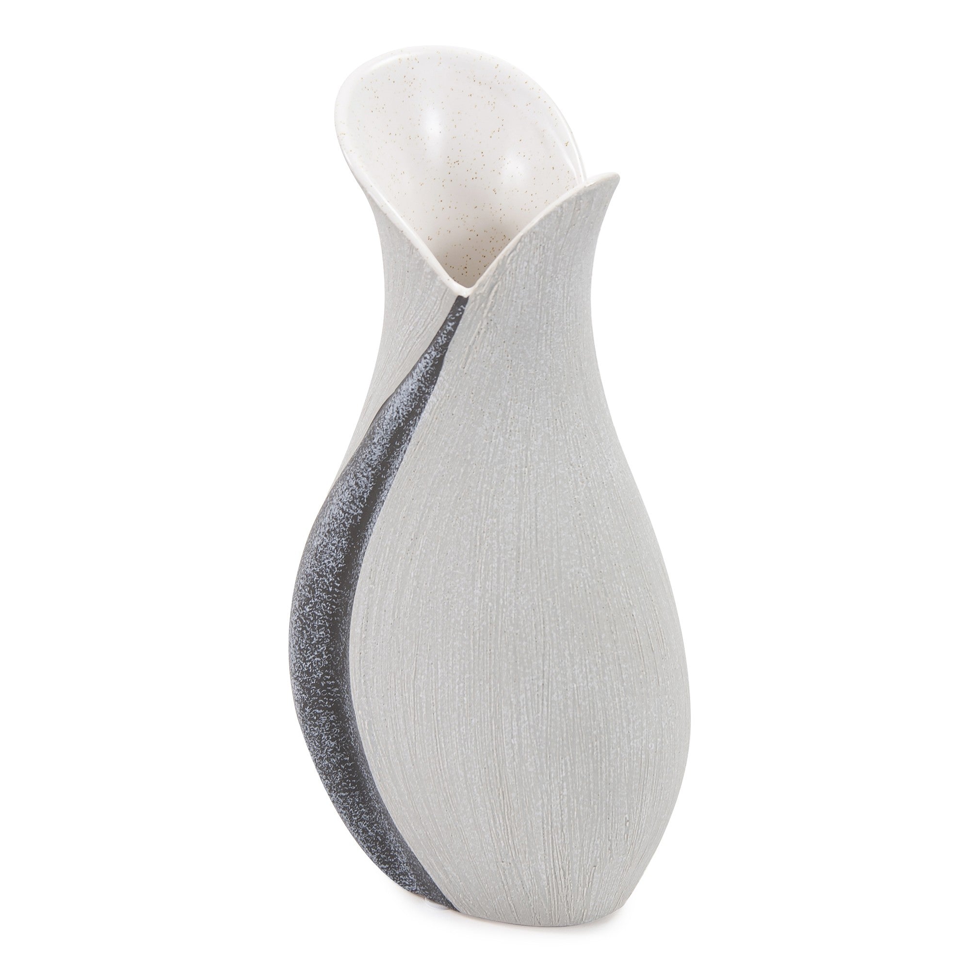 10&quot; Gray and Off White Tulip Ceramic Table Vase With Sequins White Diomedes