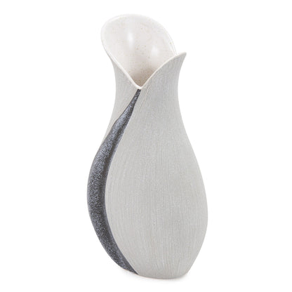 10&quot; Gray and Off White Tulip Ceramic Table Vase With Sequins White Diomedes