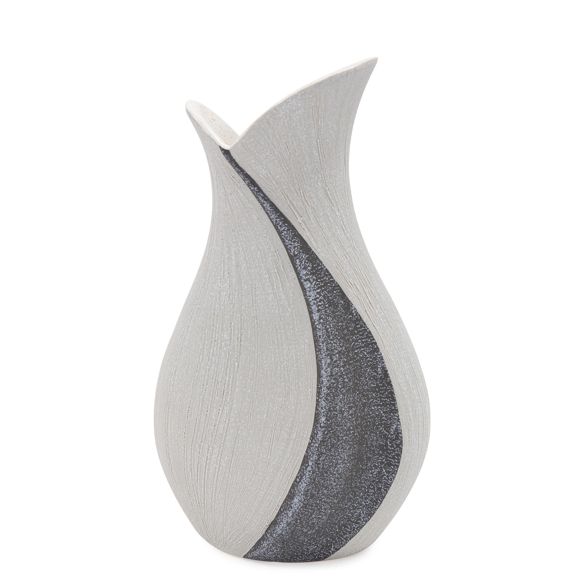 10&quot; Gray and Off White Tulip Ceramic Table Vase With Sequins White Diomedes