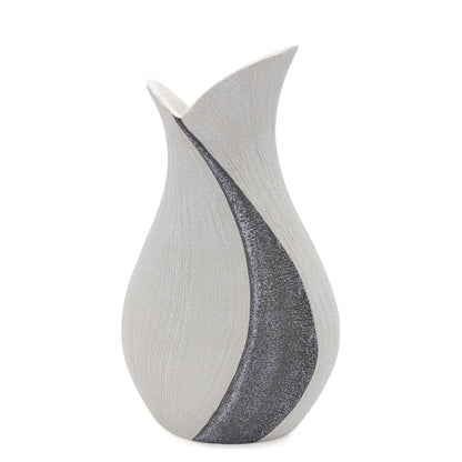 10&quot; Gray and Off White Tulip Ceramic Table Vase With Sequins White Diomedes