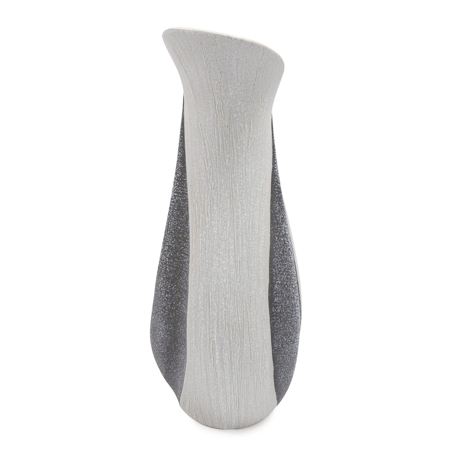 10&quot; Gray and Off White Tulip Ceramic Table Vase With Sequins White Diomedes