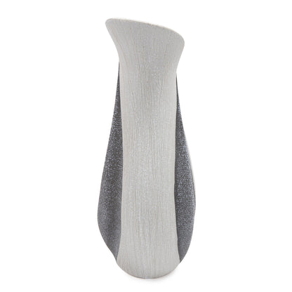 10&quot; Gray and Off White Tulip Ceramic Table Vase With Sequins White Diomedes