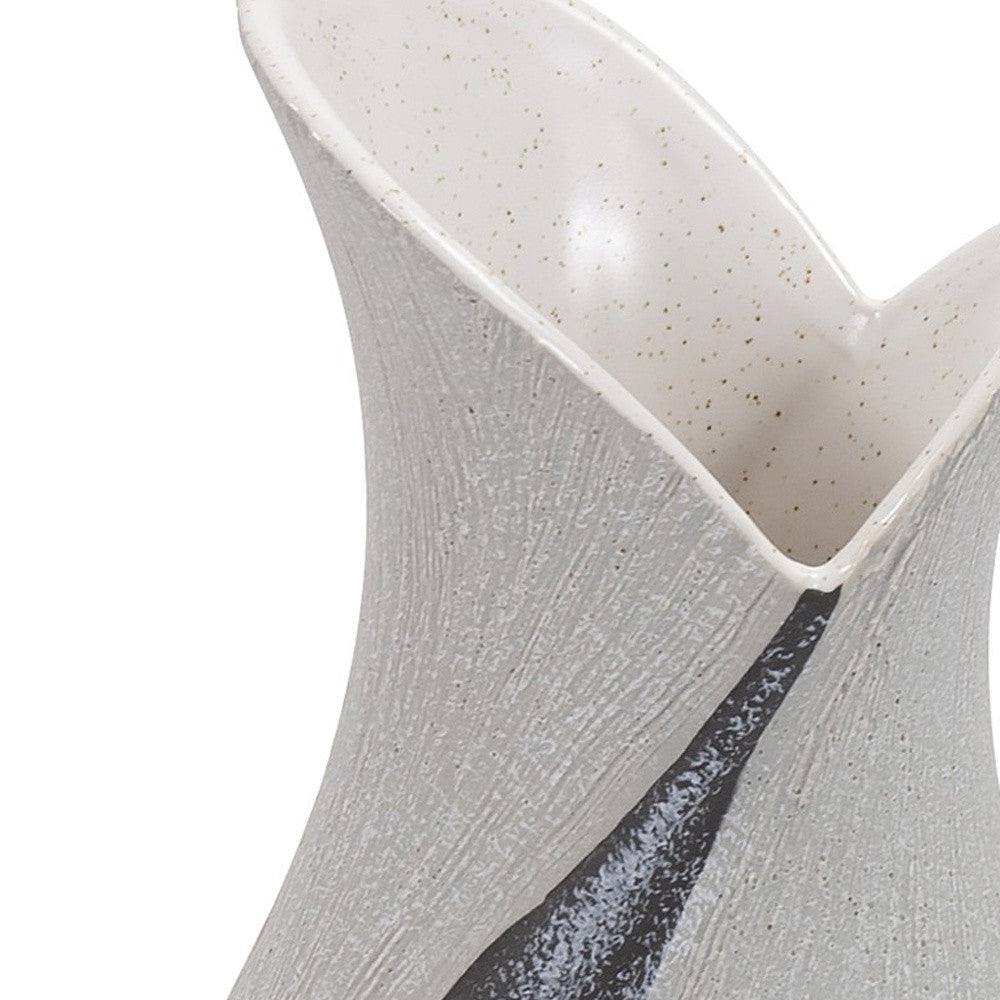 10&quot; Gray and Off White Tulip Ceramic Table Vase With Sequins White Diomedes