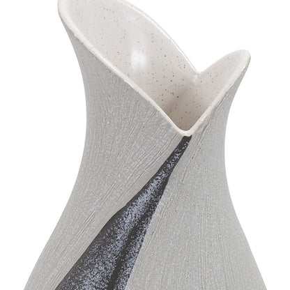 10&quot; Gray and Off White Tulip Ceramic Table Vase With Sequins White Diomedes