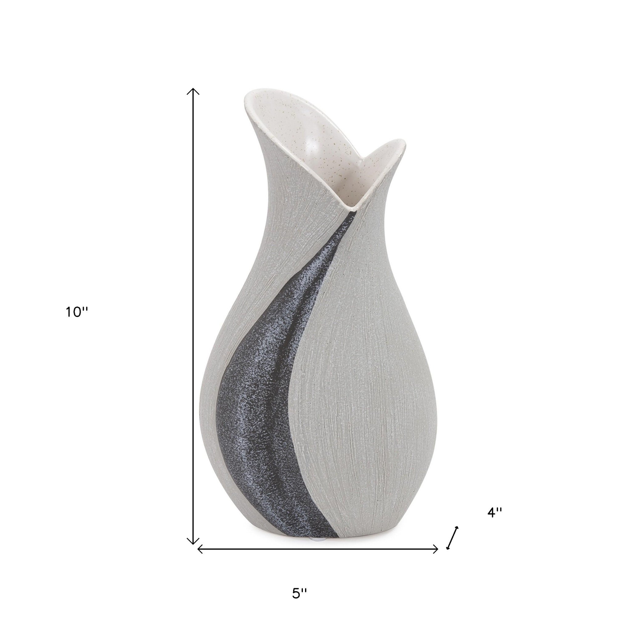 10&quot; Gray and Off White Tulip Ceramic Table Vase With Sequins White Diomedes