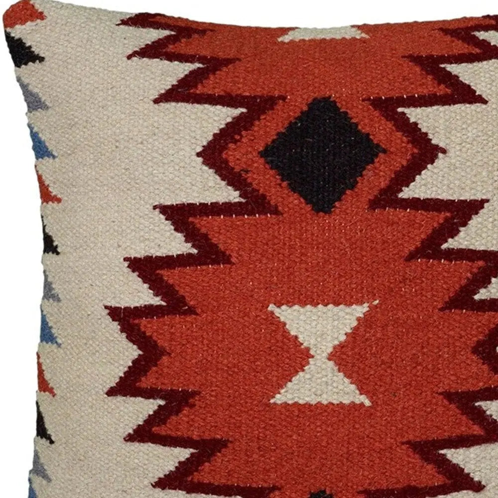 18&quot; Orange and Ivory Cotton Throw Pillow White Diomedes