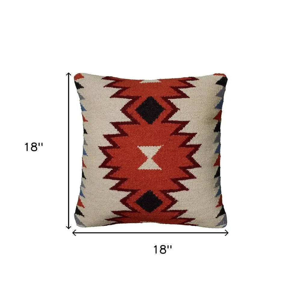 18&quot; Orange and Ivory Cotton Throw Pillow White Diomedes