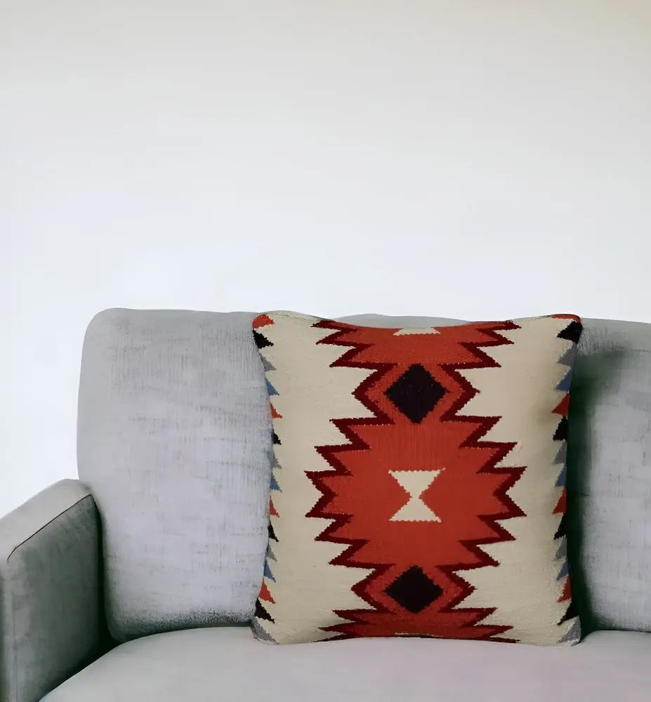 18&quot; Orange and Ivory Cotton Throw Pillow White Diomedes