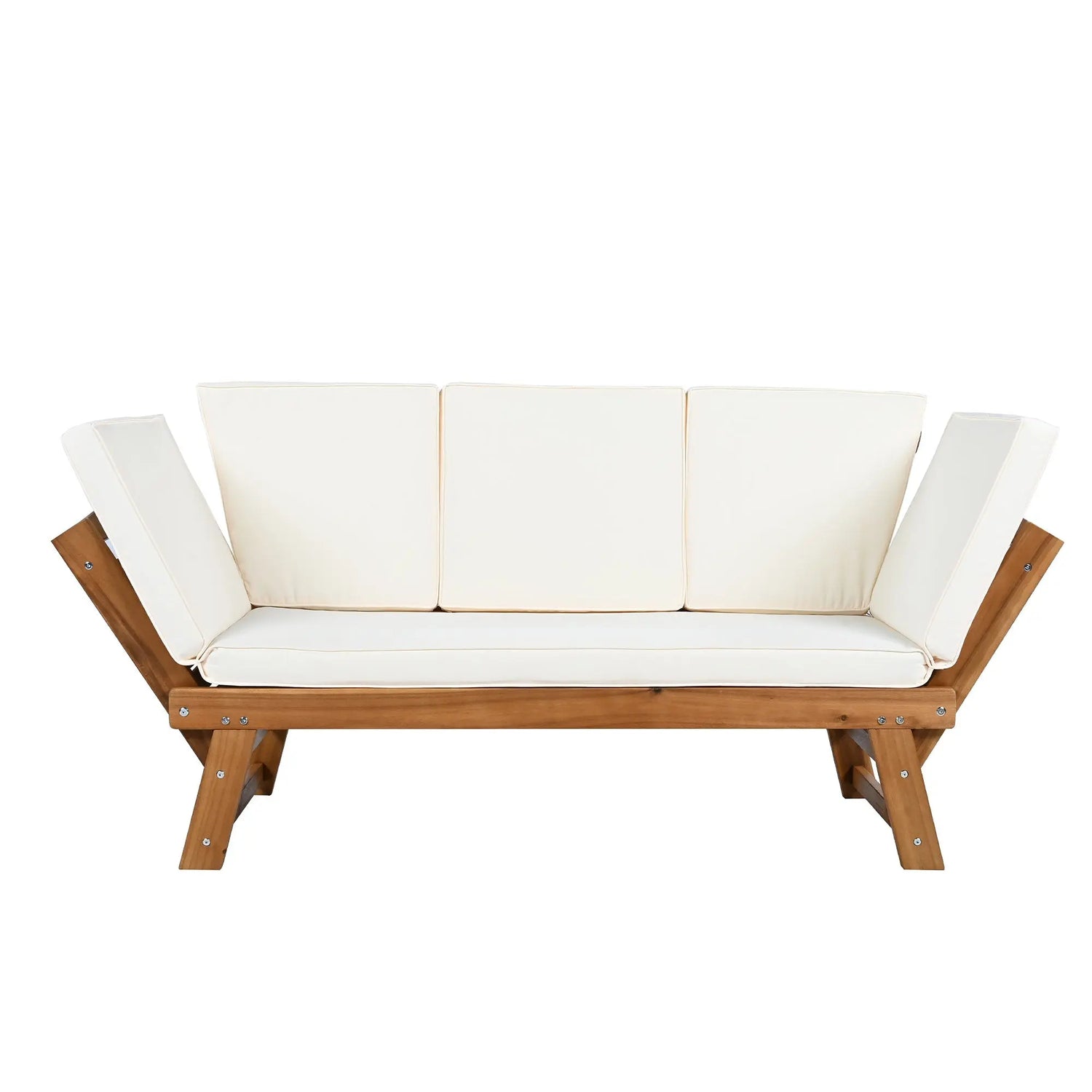 Outdoor Adjustable Patio Wooden Daybed Sofa Chaise Lounge with Sangria Beech
