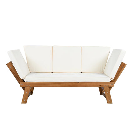 Outdoor Adjustable Patio Wooden Daybed Sofa Chaise Lounge with Sangria Beech