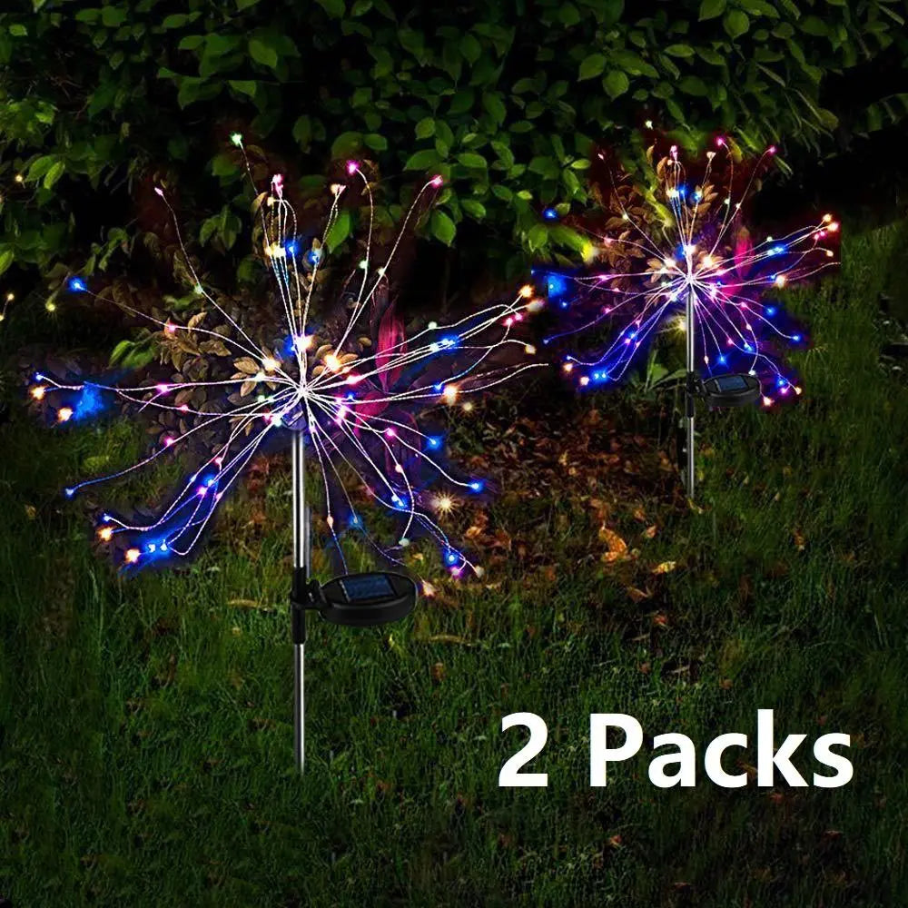 2 PCS Solar Firework Lights 150 LED Multicolor Solar Decorative Lights Pink Iolaus