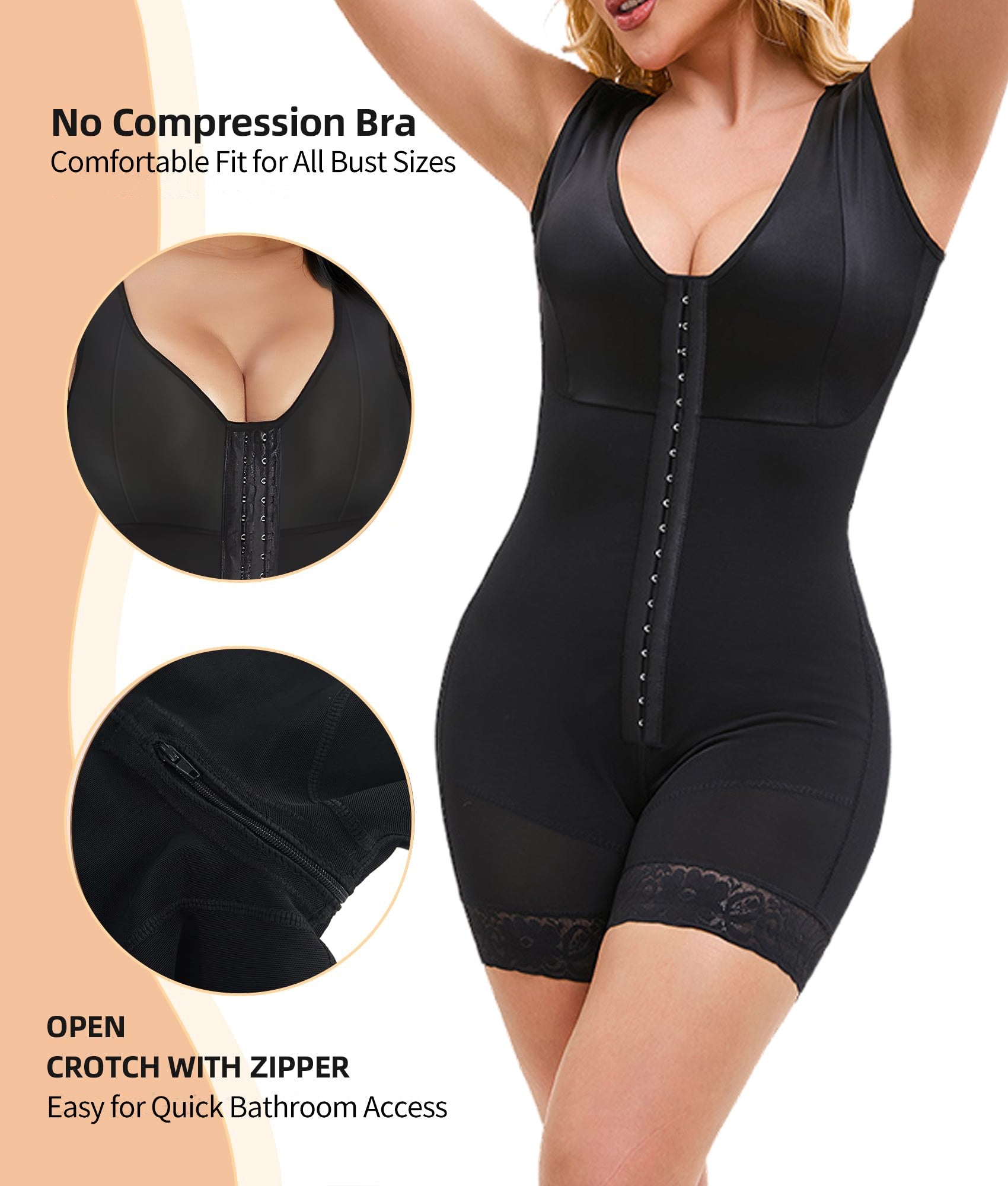 Shapewear Jumpsuit For Women Tummy Control Post Surgery Full Body Shaper Butt Lifter With Zipper Crotch Pink Lucy