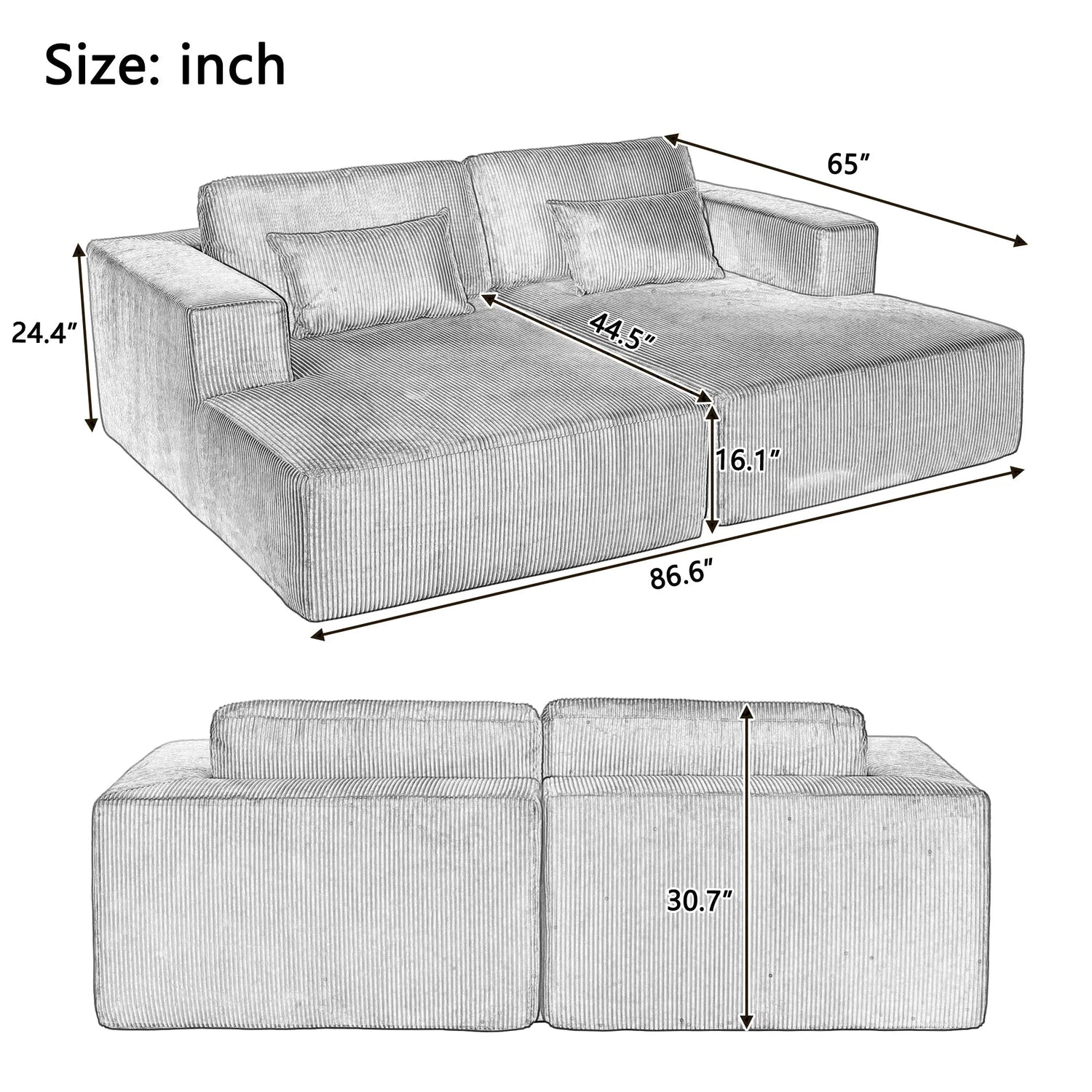 Corduroy Double Sofa Bed with 2 Pillows, Perfect for Living Rooms, Sangria Beech