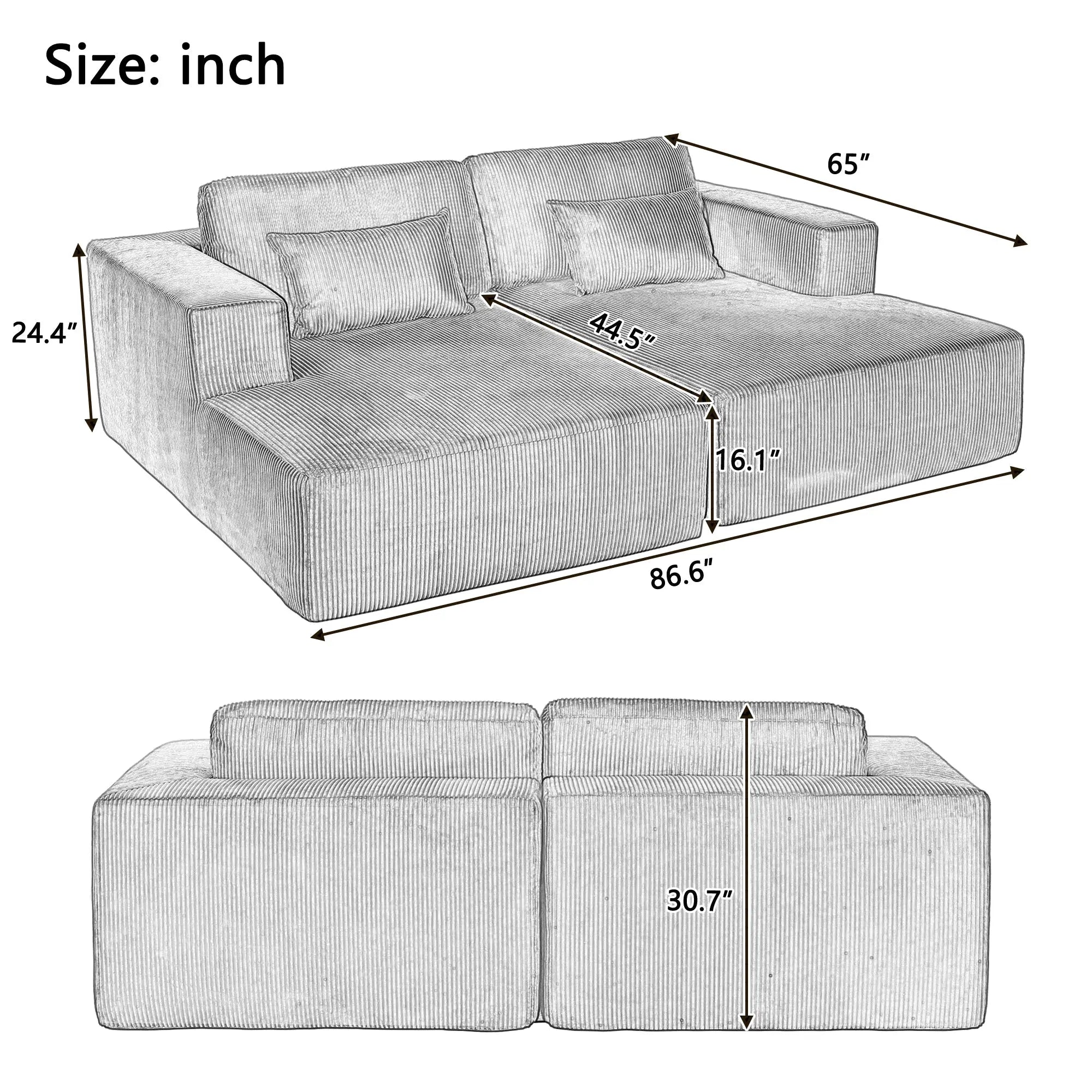 Corduroy Double Sofa Bed with 2 Pillows, Perfect for Living Rooms, Sangria Beech