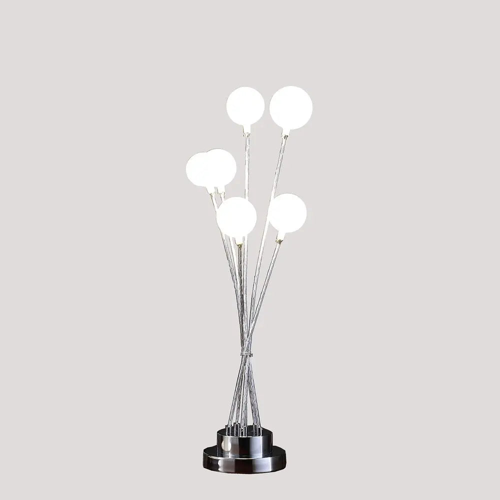 28&quot; Silver Chrome Six Light Globe Desk or Table Lamp White Diomedes
