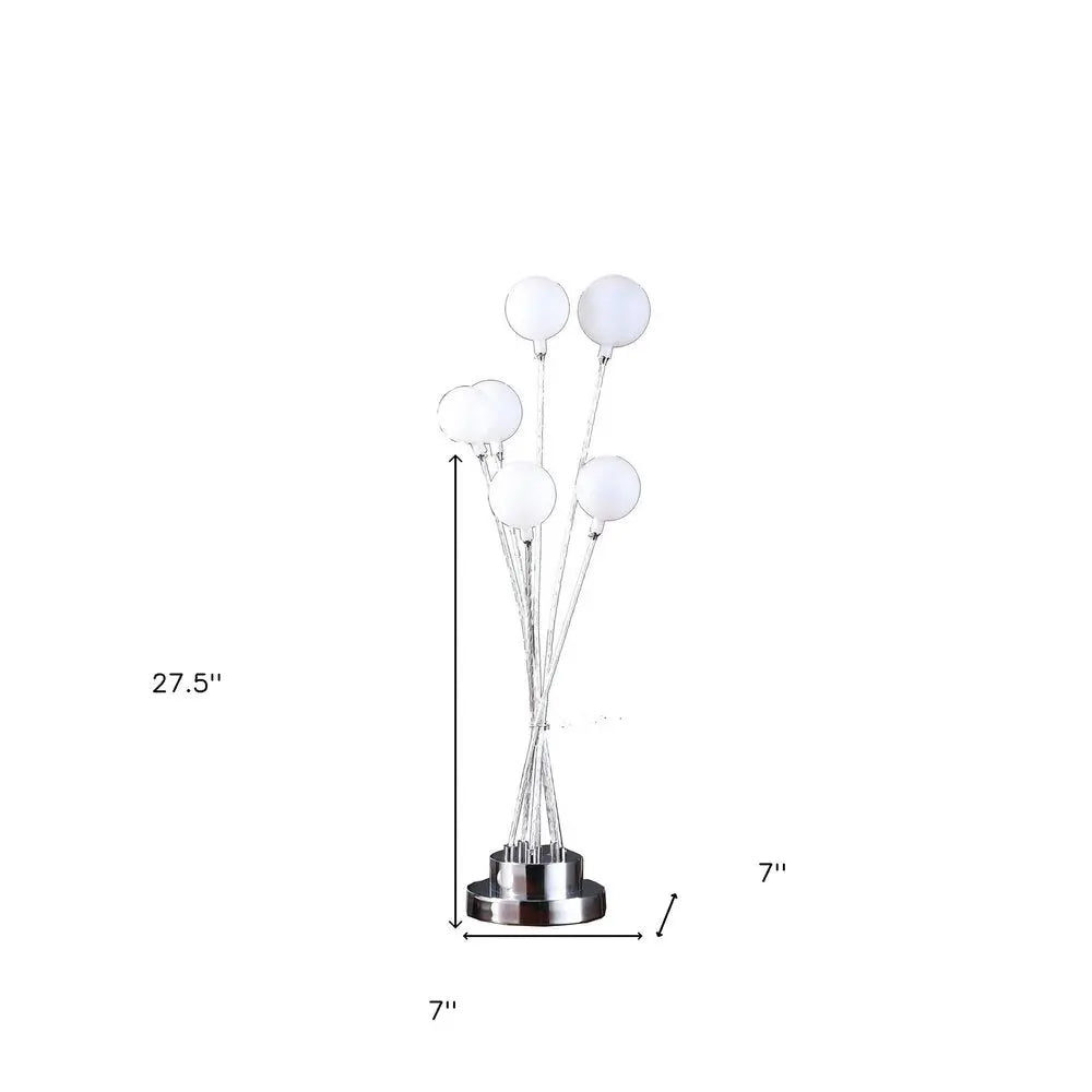 28&quot; Silver Chrome Six Light Globe Desk or Table Lamp White Diomedes