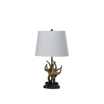 26&quot; Natural And Brown Antlers Table Lamp With White Shade White Diomedes