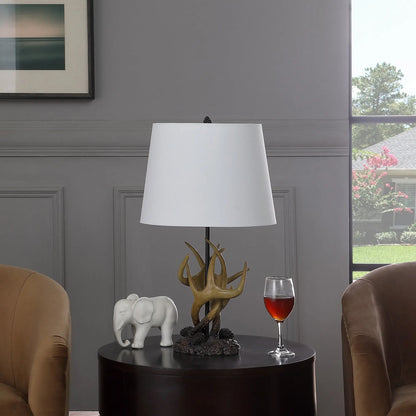 26&quot; Natural And Brown Antlers Table Lamp With White Shade White Diomedes