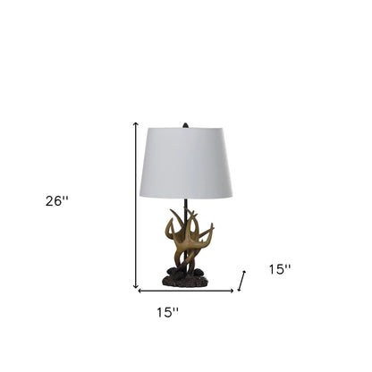 26&quot; Natural And Brown Antlers Table Lamp With White Shade White Diomedes