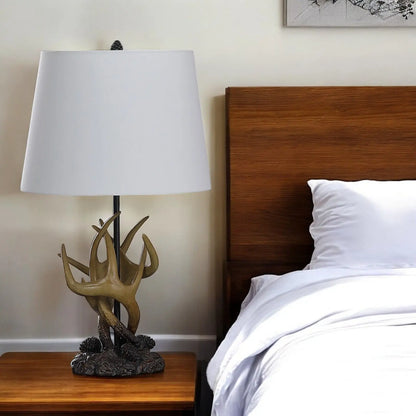26&quot; Natural And Brown Antlers Table Lamp With White Shade White Diomedes