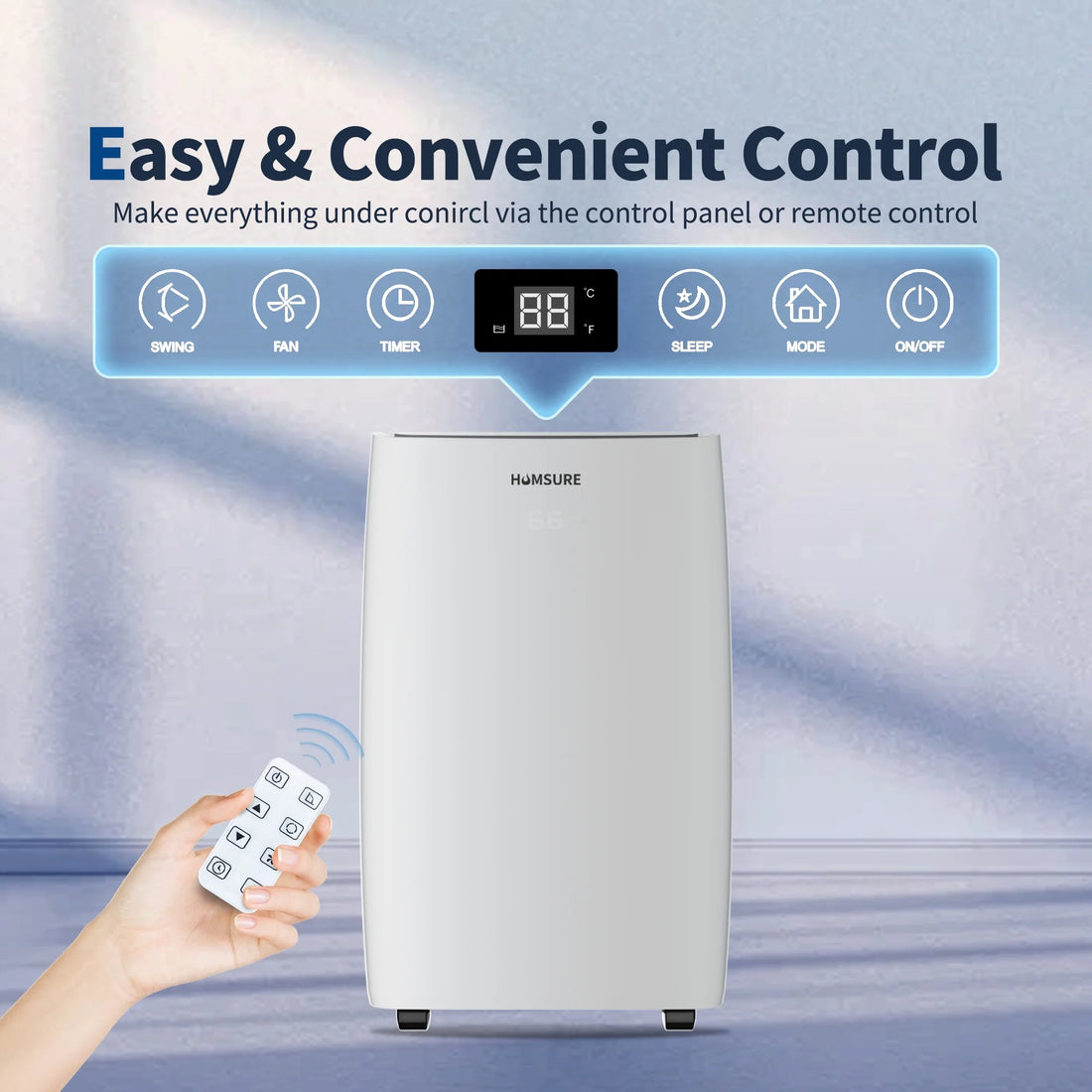 Portable Air Conditioner 14000 BTU, Suitable for 420 Sq Ft of Rooms, Floor Standing Air Conditioning AC Unit with Remote Control and Installation Kit, 5-In-1 Function