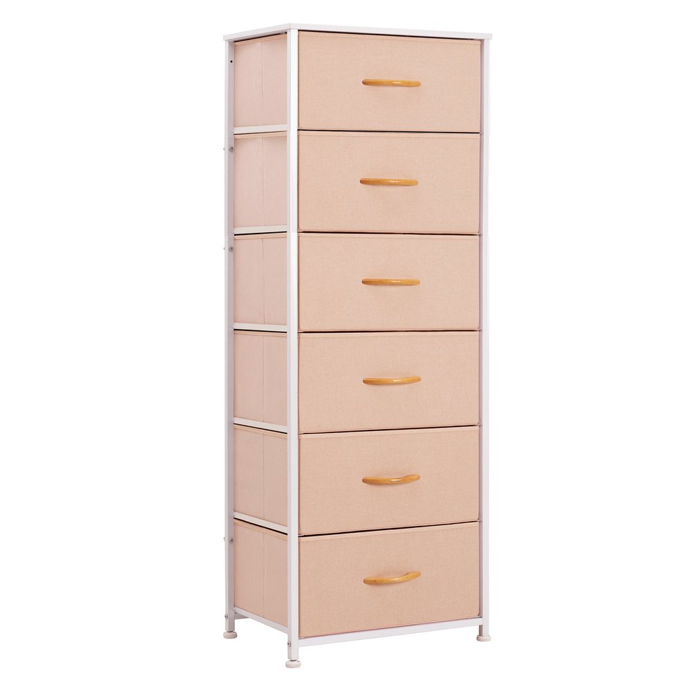 18" Pink and White Steel and Fabric Six Drawer Chest White Diomedes