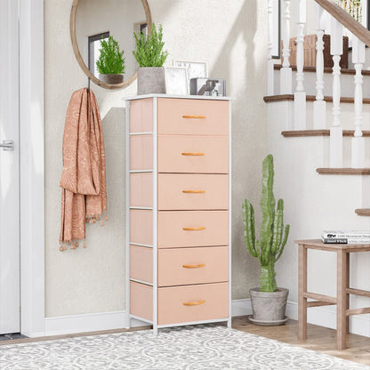 18&quot; Pink and White Steel and Fabric Six Drawer Chest White Diomedes