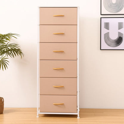18&quot; Pink and White Steel and Fabric Six Drawer Chest White Diomedes