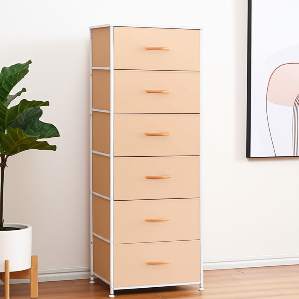 18&quot; Pink and White Steel and Fabric Six Drawer Chest White Diomedes