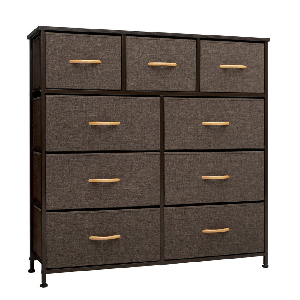 39" Brown Steel and Fabric Nine Drawer Triple Dresser White Diomedes