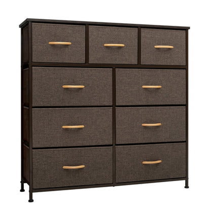 39&quot; Brown Steel and Fabric Nine Drawer Triple Dresser White Diomedes